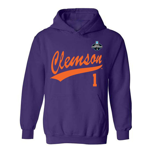 Clemson - NCAA Baseball : Bryce Clavon - Purple NCAA® Shersey Hooded Sweatshirt-0