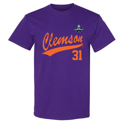 Clemson - NCAA Baseball : Jacob McGovern - Purple NCAA® Shersey T-Shirt-0
