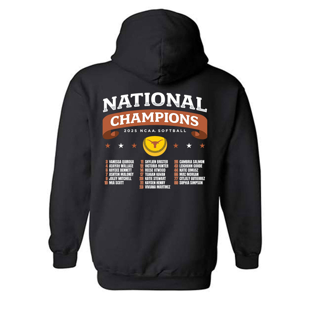 Texas - NCAA Softball : - NCAA® National Champions Roster Shirt Hooded Sweatshirt-1