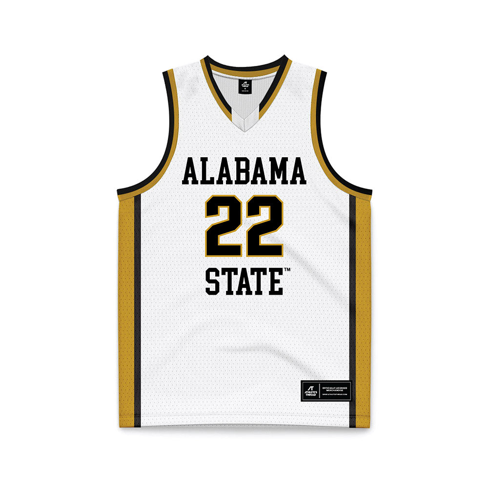 Alabama State - NCAA Women's Basketball : Clearia Peterson - White Basketball Jersey-0