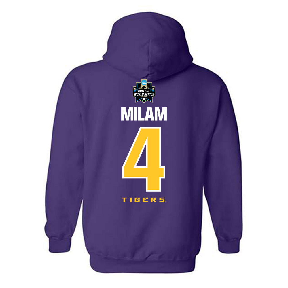LSU - NCAA Baseball : Steven Milam - NCAA® World Series Classic Shersey Hooded Sweatshirt-1