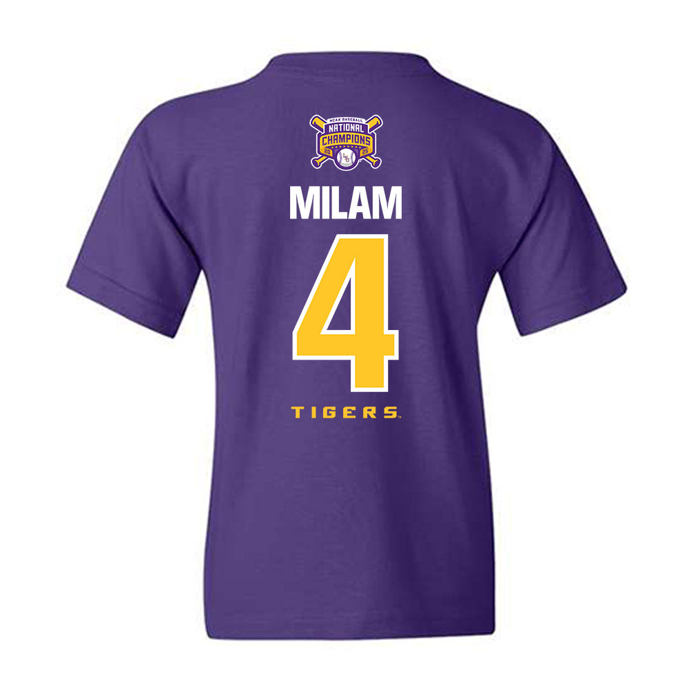 LSU - NCAA Baseball : Steven Milam - National Championship Shersey Youth T-Shirt-1