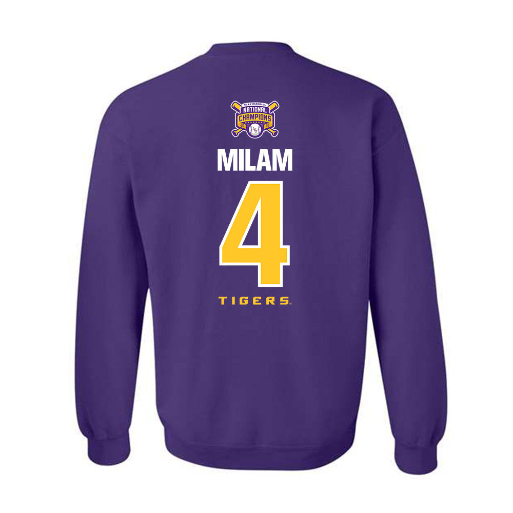 LSU - NCAA Baseball : Steven Milam - National Championship Shersey Crewneck Sweatshirt-1