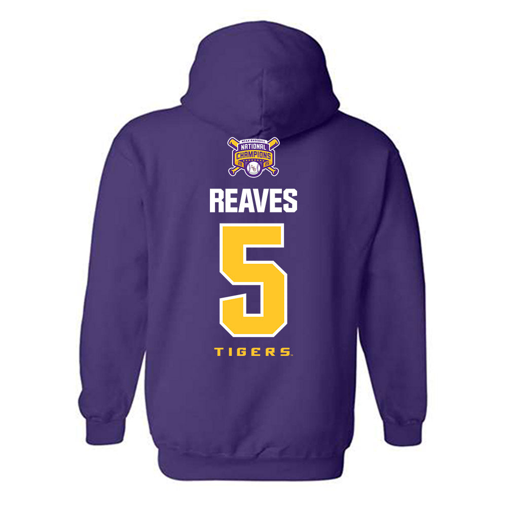 LSU - NCAA Baseball : Tanner Reaves - National Championship Shersey Hooded Sweatshirt-1