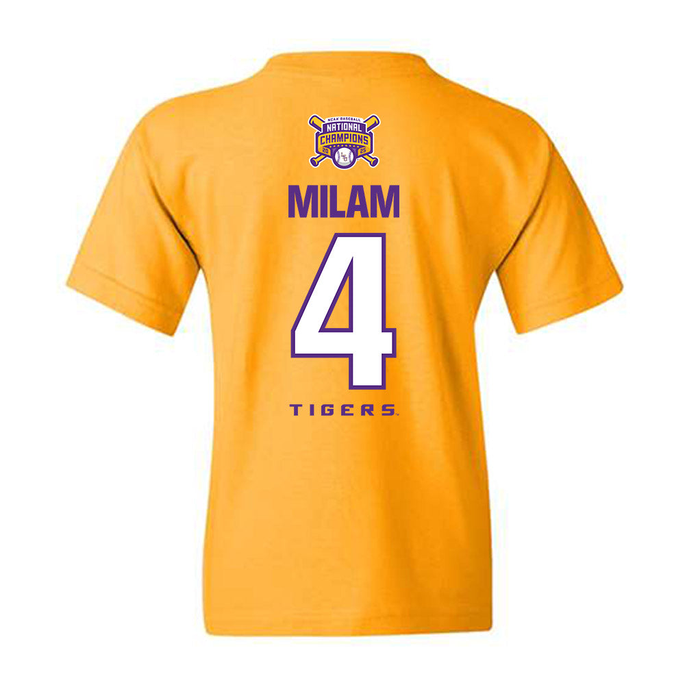 LSU - NCAA Baseball : Steven Milam - National Championship Shersey Youth T-Shirt-1