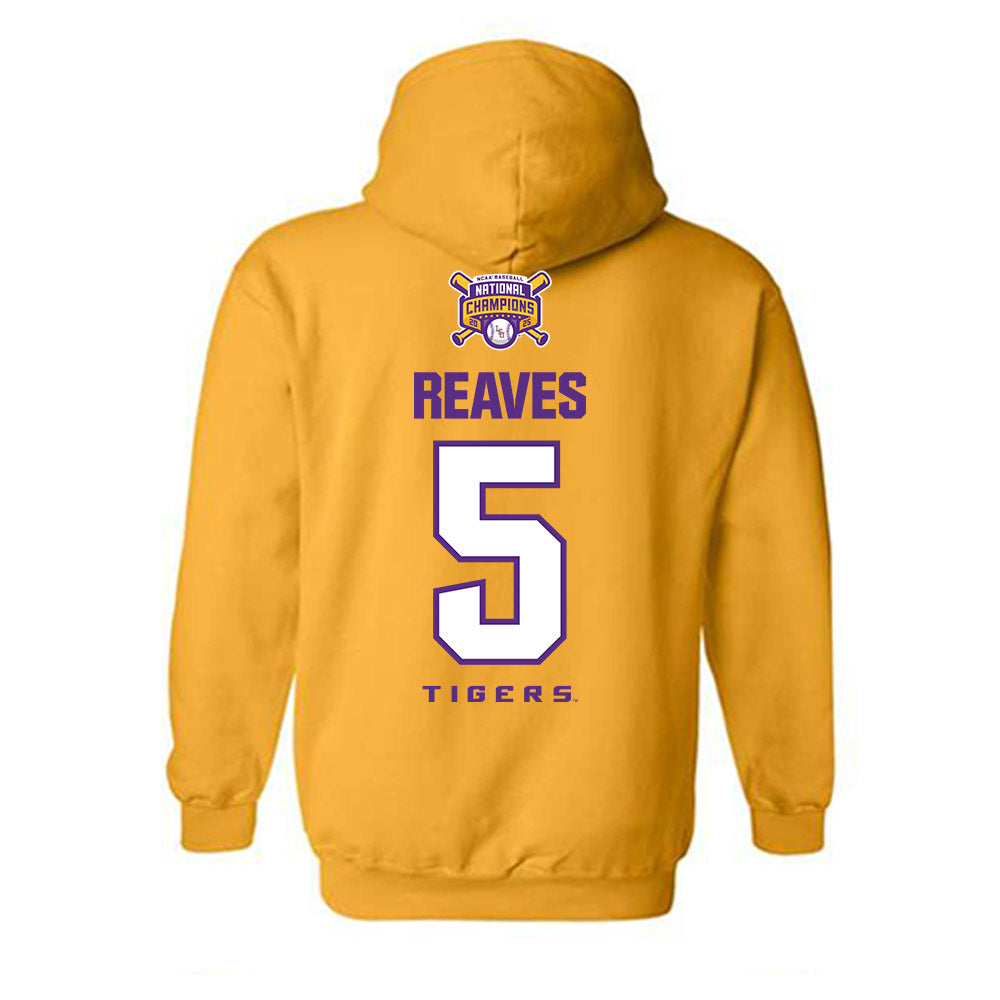 LSU - NCAA Baseball : Tanner Reaves - National Championship Shersey Hooded Sweatshirt-1
