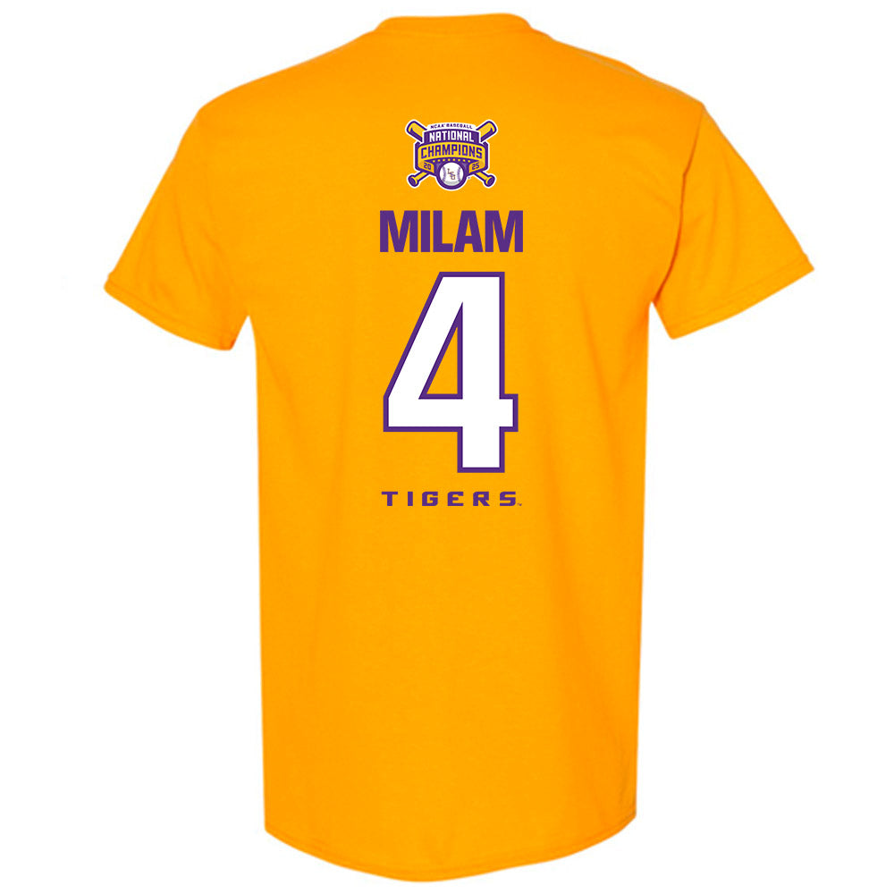 LSU - NCAA Baseball : Steven Milam - National Championship Shersey T-Shirt-1