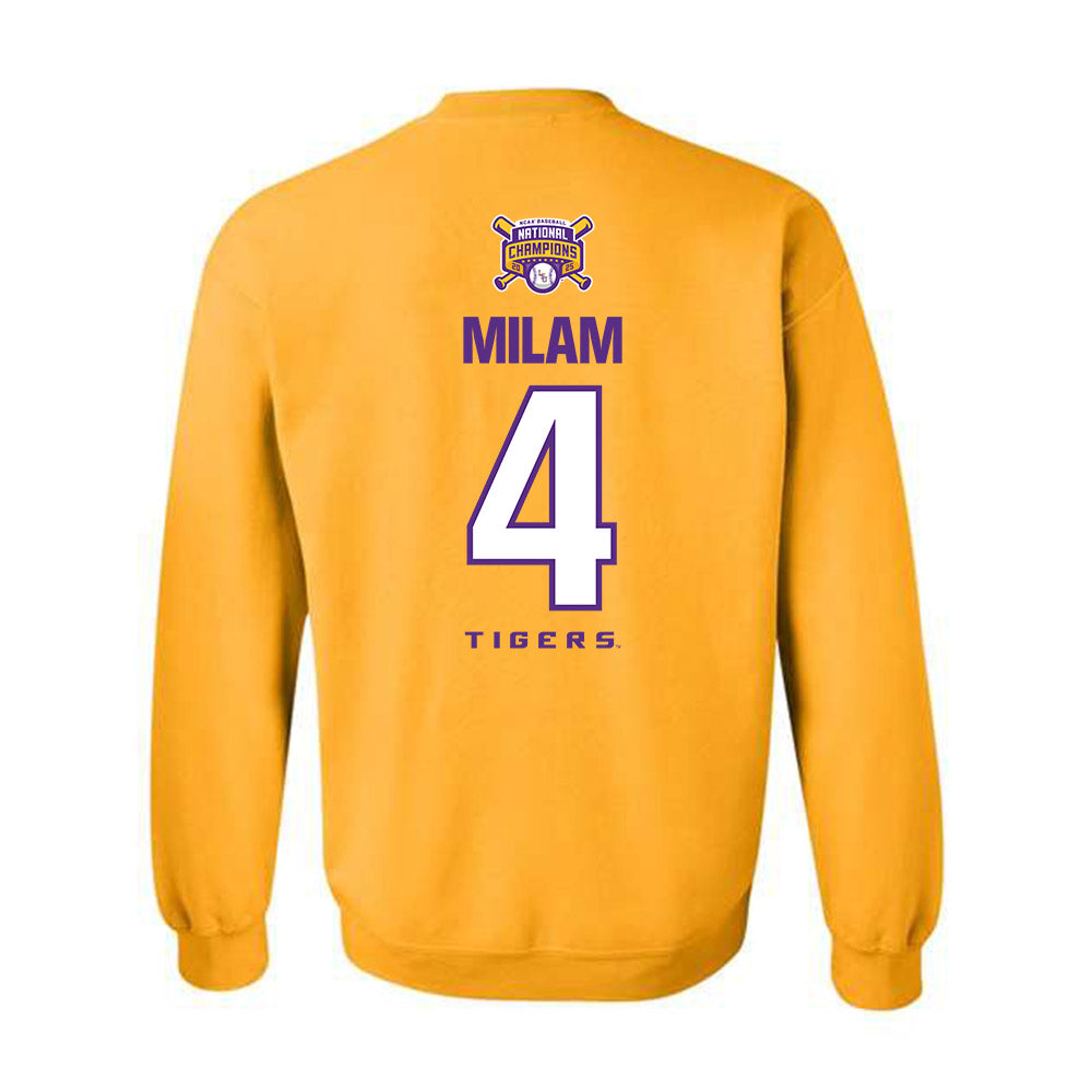 LSU - NCAA Baseball : Steven Milam - National Championship Shersey Crewneck Sweatshirt-1