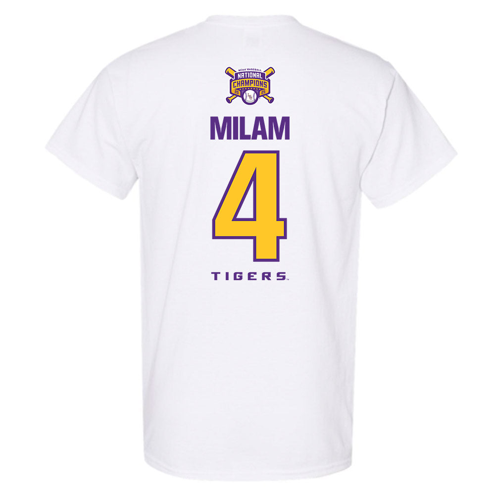LSU - NCAA Baseball : Steven Milam - National Championship Shersey T-Shirt-1