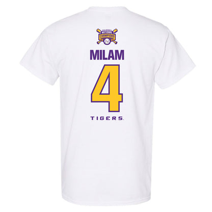 LSU - NCAA Baseball : Steven Milam - National Championship Shersey T-Shirt-1
