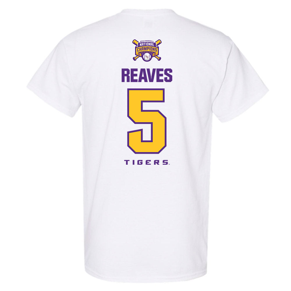 LSU - NCAA Baseball : Tanner Reaves - National Championship Shersey T-Shirt-1