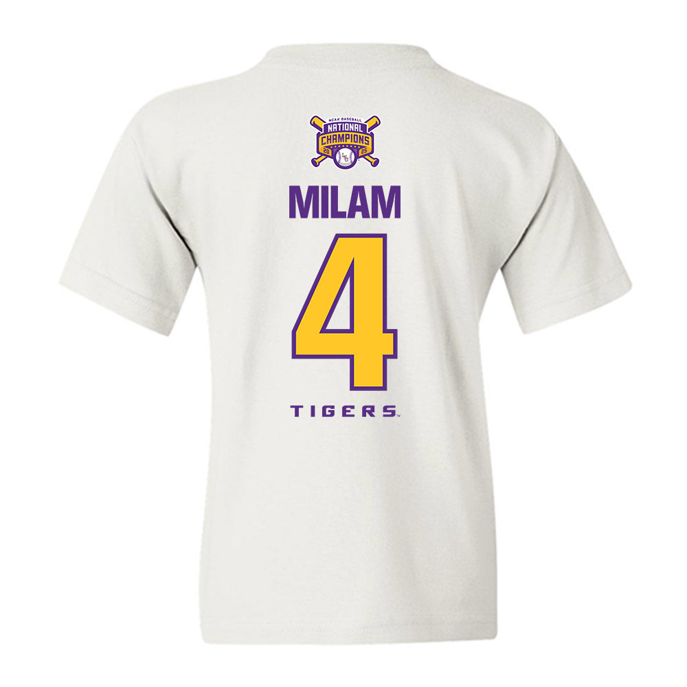 LSU - NCAA Baseball : Steven Milam - National Championship Shersey Youth T-Shirt-1
