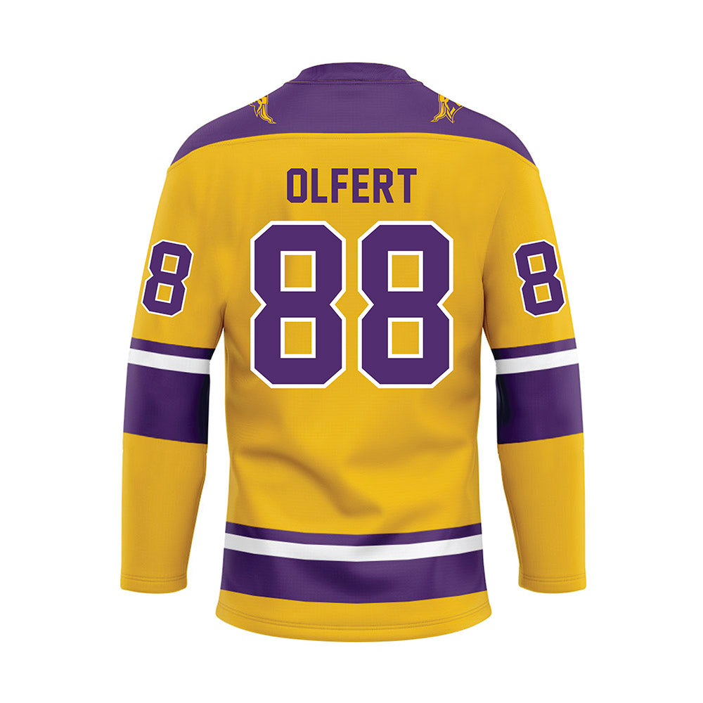 Minn. St. - NCAA Women's Ice Hockey : Katie Olfert - Gold Hockey Jersey-1