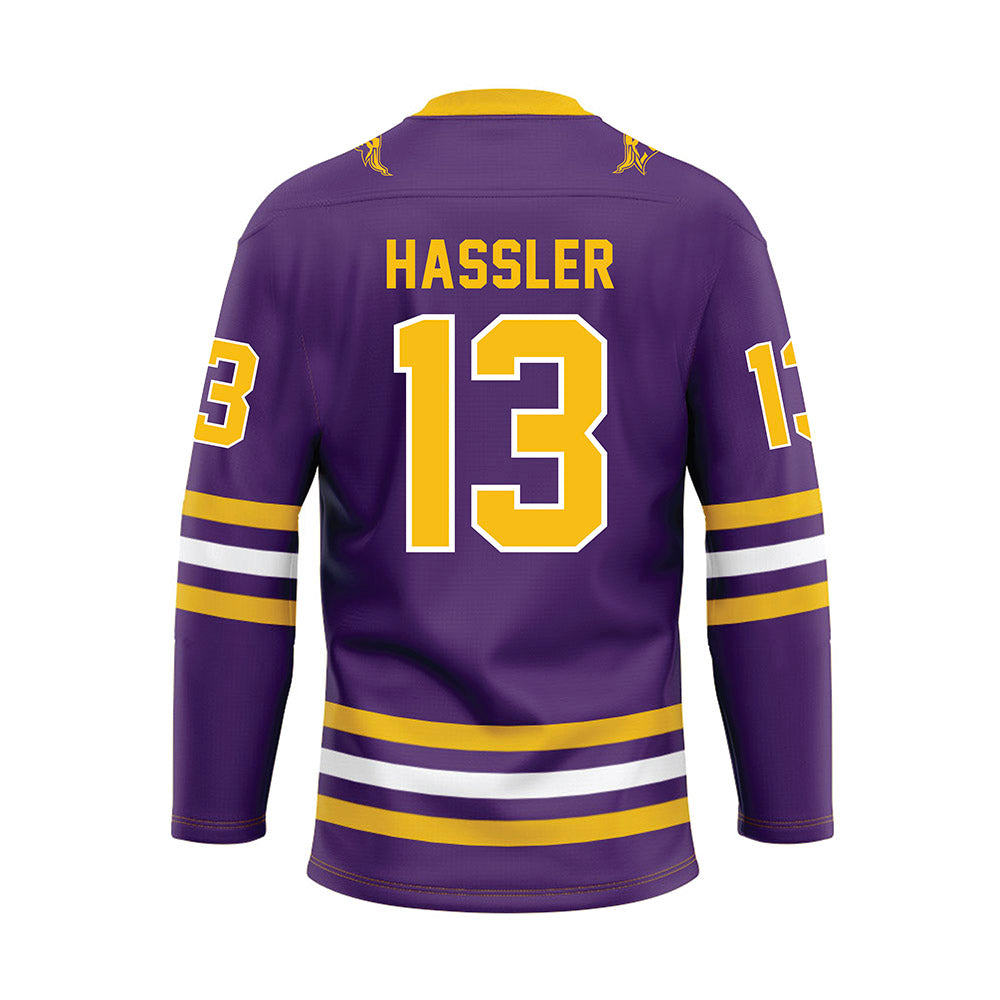 Minn. St. - NCAA Women's Ice Hockey : Kendall Hassler - Purple Hockey Jersey-1