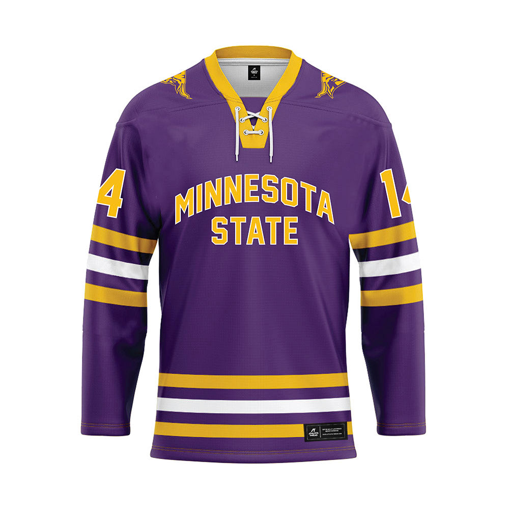 Minn. St. - NCAA Women's Ice Hockey : Mercury Bischoff - Purple Hockey Jersey-0