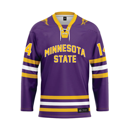 Minn. St. - NCAA Women's Ice Hockey : Mercury Bischoff - Purple Hockey Jersey-0
