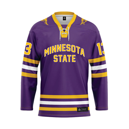 Minn. St. - NCAA Women's Ice Hockey : Kendall Hassler - Purple Hockey Jersey-0