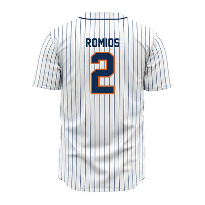 Wheaton IL - NCAA Baseball : Niko Romios - White Pinstripe Jersey-1