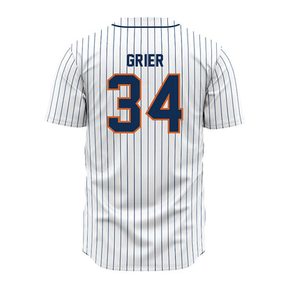 Wheaton IL - NCAA Baseball : Carson Grier - White Pinstripe Jersey-1
