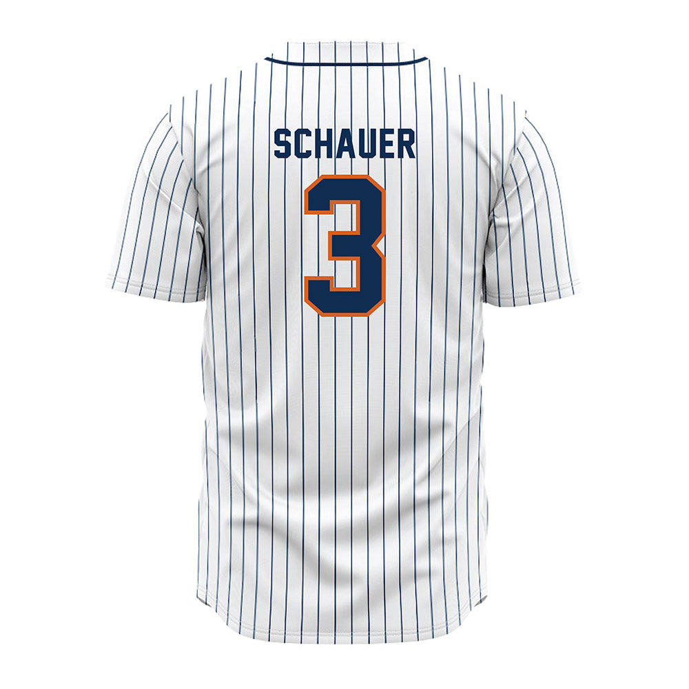 Wheaton IL - NCAA Baseball : Caleb Schauer - White Pinstripe Jersey-1