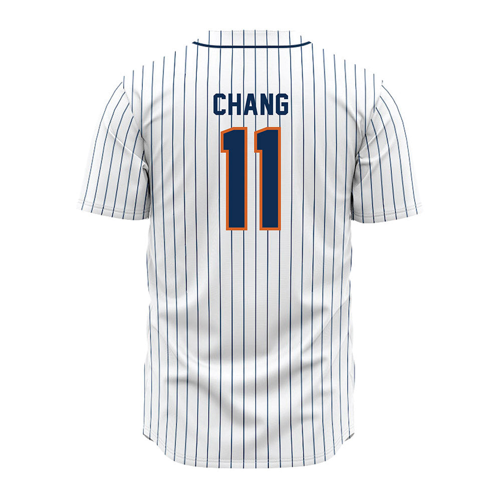 Wheaton IL - NCAA Baseball : Michael Chang - White Pinstripe Jersey-1
