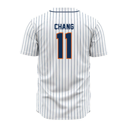Wheaton IL - NCAA Baseball : Michael Chang - White Pinstripe Jersey-1