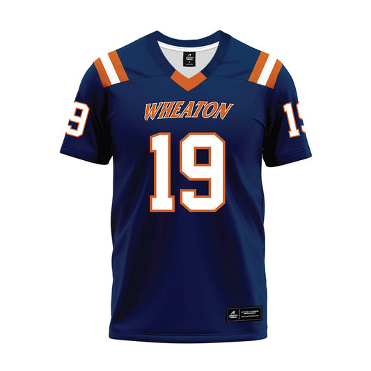 Wheaton IL - NCAA Football : Malachi Jones - Navy Premium Football Jersey-0