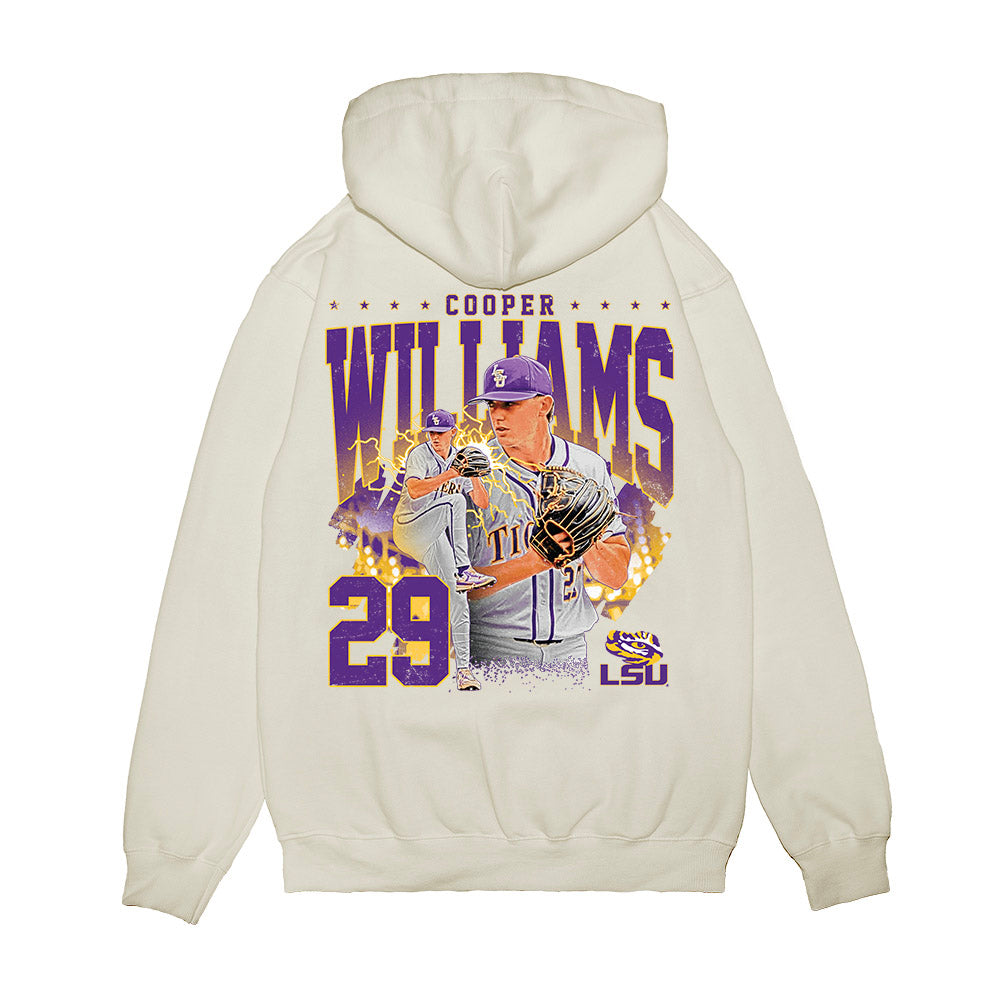 LSU - NCAA Baseball : Cooper Williams - Collage Premium Hooded Sweatshirt-1