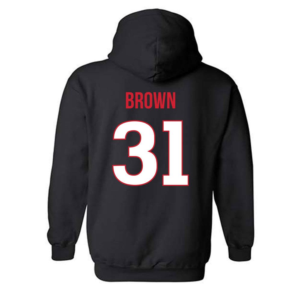 Rutgers - NCAA Men's Soccer : Logan Brown - Replica Shersey Hooded Sweatshirt-1