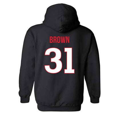 Rutgers - NCAA Men's Soccer : Logan Brown - Replica Shersey Hooded Sweatshirt-1