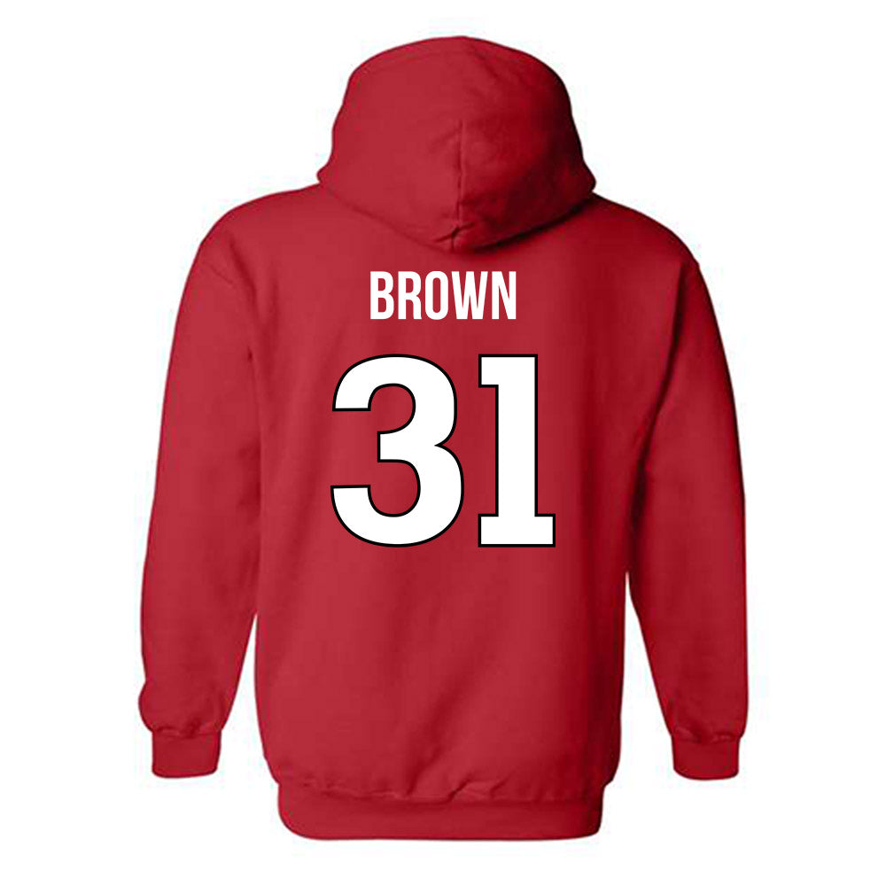 Rutgers - NCAA Men's Soccer : Logan Brown - Replica Shersey Hooded Sweatshirt-1