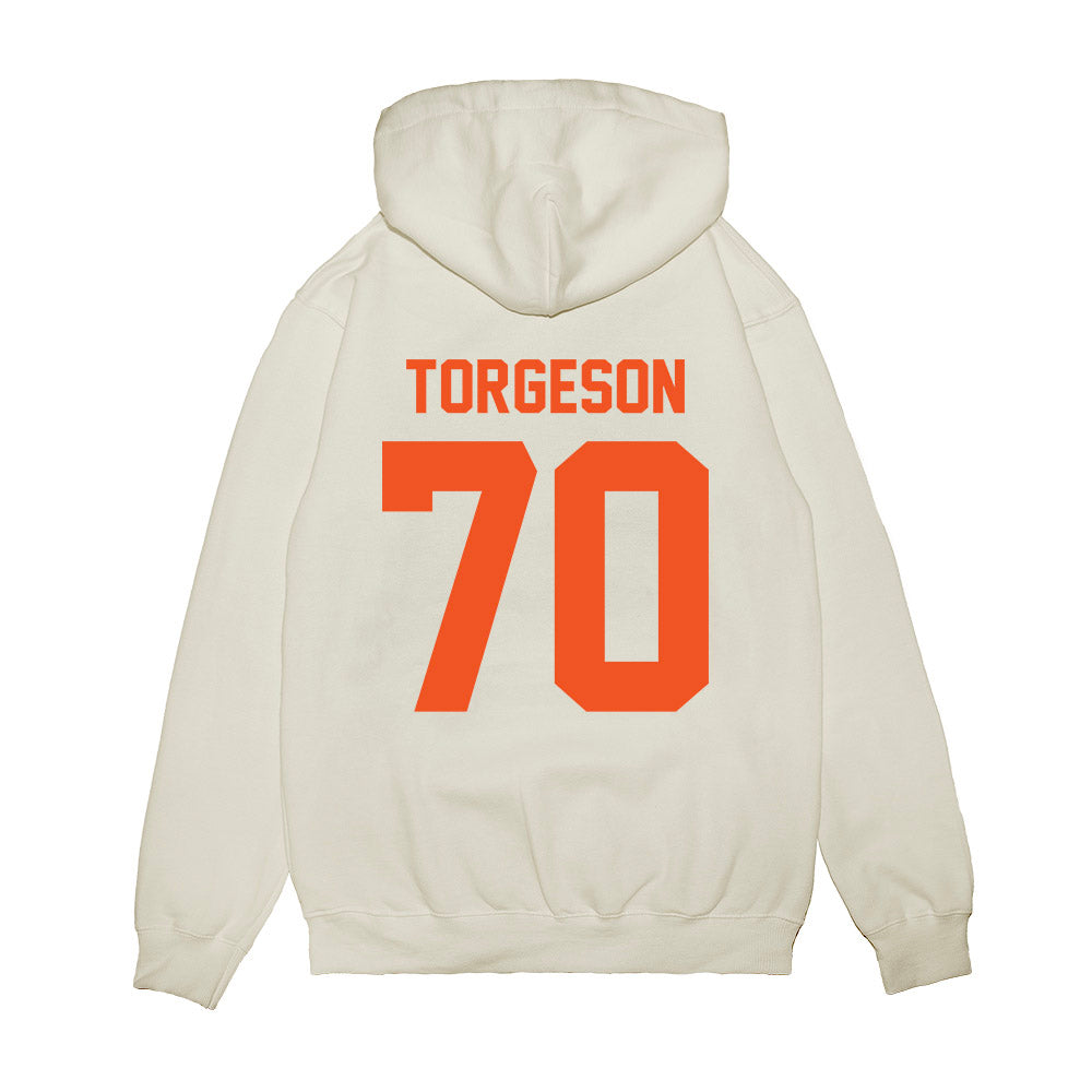 Oklahoma State - NCAA Football : Shaun Torgeson - Vintage Helmet Premium Hooded Sweatshirt-1
