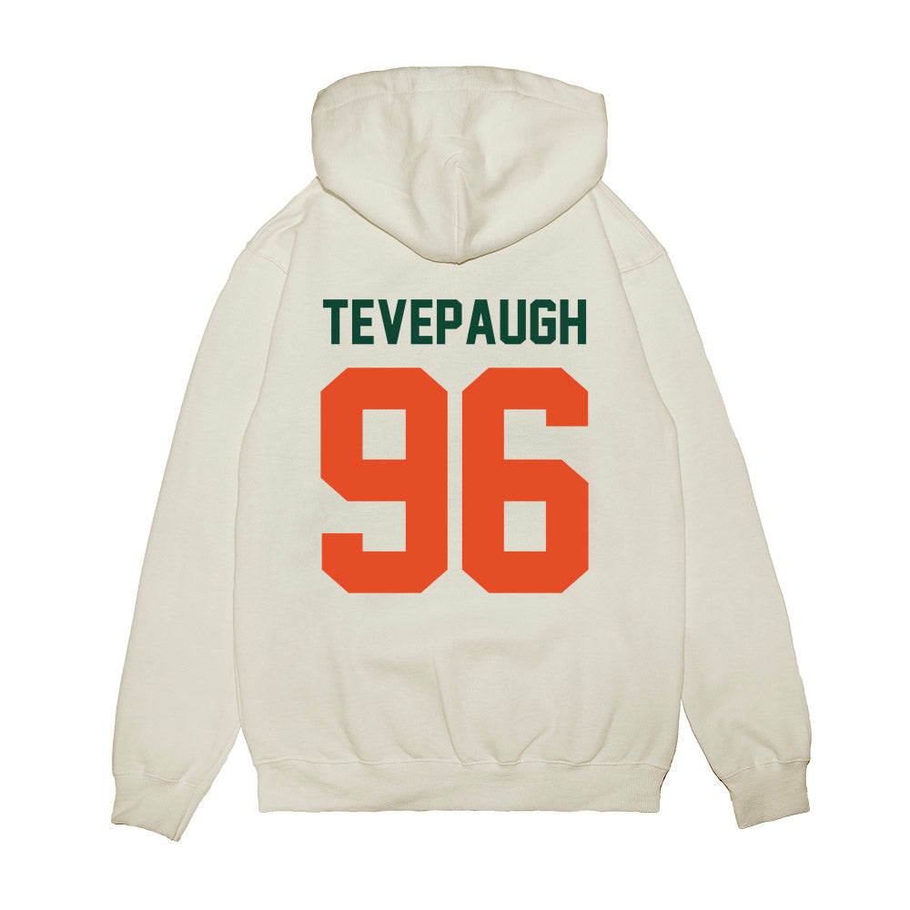 Miami - NCAA Football : Tucker Tevepaugh - Vintage Helmet Premium Hooded Sweatshirt-1