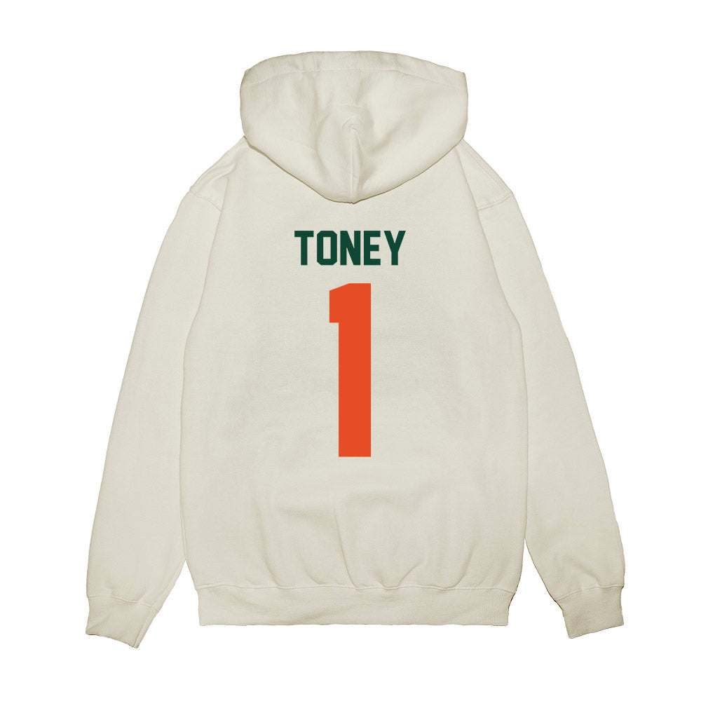 Miami - NCAA Football : Malachi Toney - Vintage Helmet Premium Hooded Sweatshirt-1