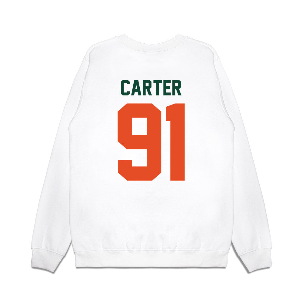 Miami - NCAA Football : Jarquez Carter - Vintage Helmet Premium Crewneck Sweatshirt-1