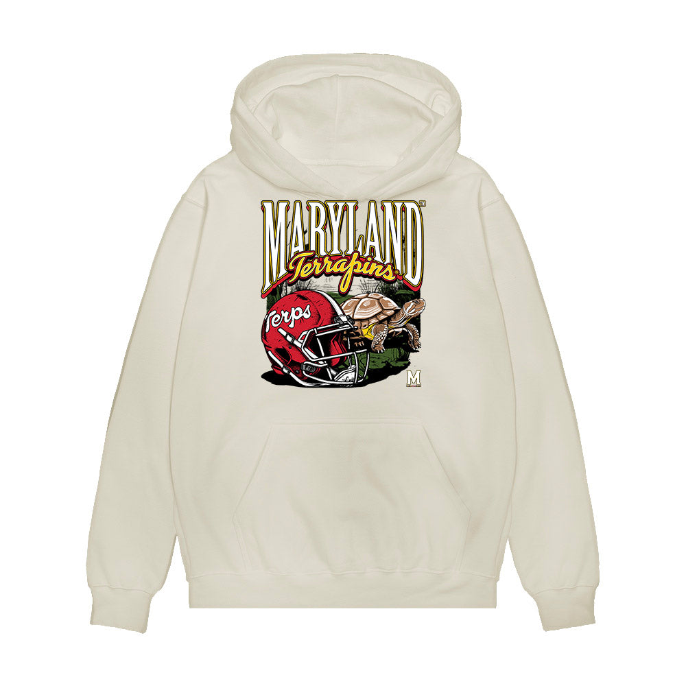 Maryland - NCAA Football : Ontario Washington Jr. - Vintage Helmet Premium Hooded Sweatshirt-0