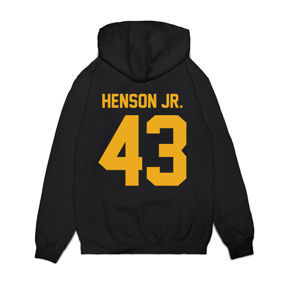 West Virginia - NCAA Football : Kj Henson Jr. - Vintage Helmet Premium Hooded Sweatshirt-1