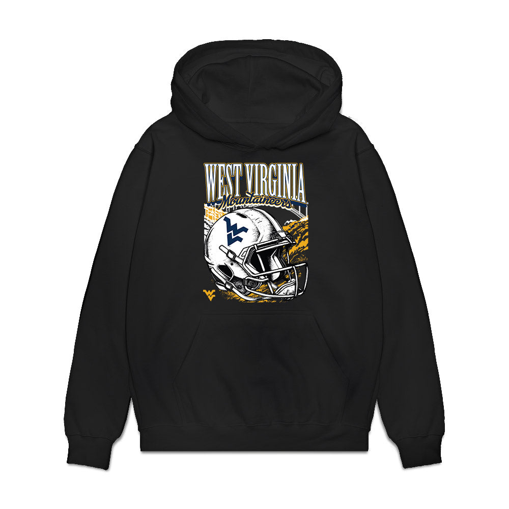 West Virginia - NCAA Football : Jeremiah Johnson - Vintage Helmet Premium Hooded Sweatshirt-0