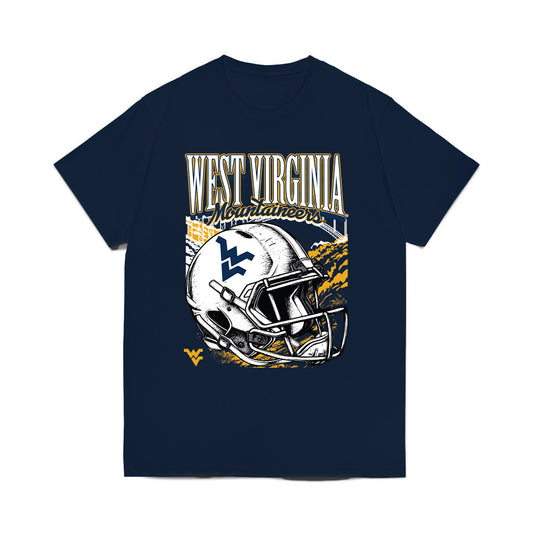 West Virginia - NCAA Football : Camden Goforth - Vintage Helmet Comfort Colors T-Shirt-0