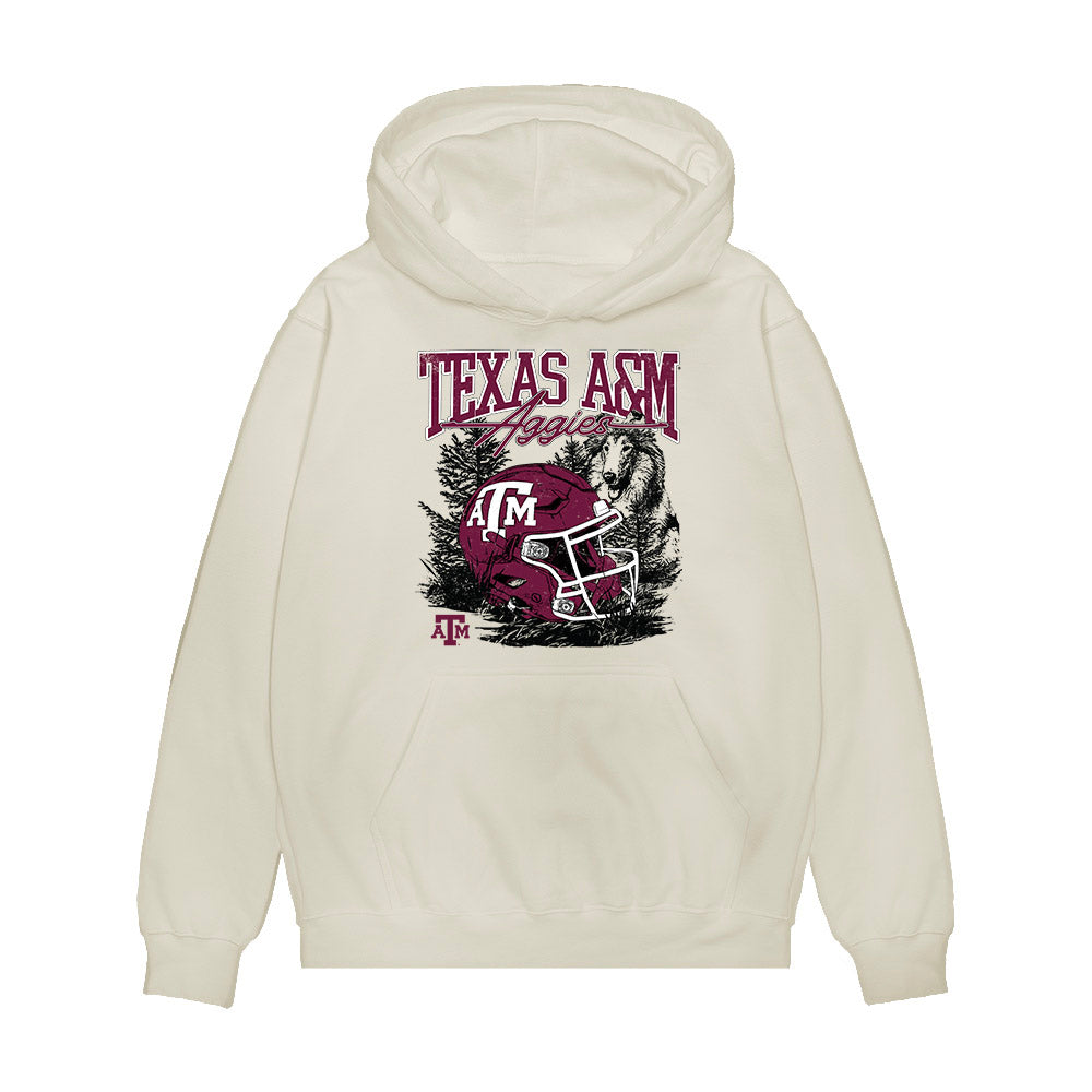 Texas A&M - NCAA Football : Justin Echols - Vintage Helmet Premium Hooded Sweatshirt-0