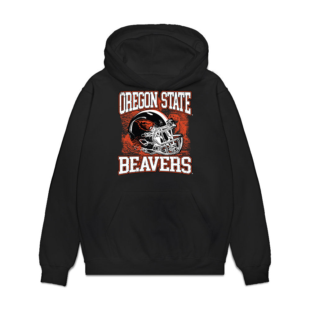 Oregon State - NCAA Football : Caleb Ojeda - Vintage Helmet Premium Hooded Sweatshirt-0