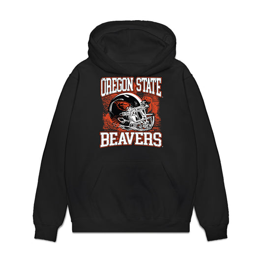 Oregon State - NCAA Football : Caleb Ojeda - Vintage Helmet Premium Hooded Sweatshirt-0