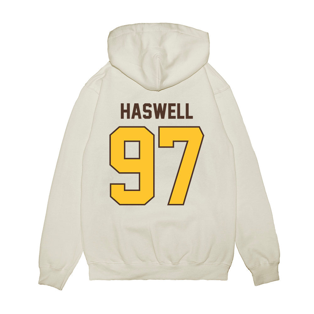 Wyoming - NCAA Football : Alexander Haswell - Vintage Helmet Premium Hooded Sweatshirt-1