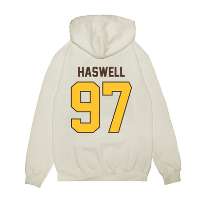 Wyoming - NCAA Football : Alexander Haswell - Vintage Helmet Premium Hooded Sweatshirt-1