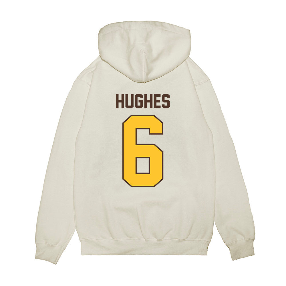 Wyoming - NCAA Football : Tyler Hughes - Vintage Helmet Premium Hooded Sweatshirt-1