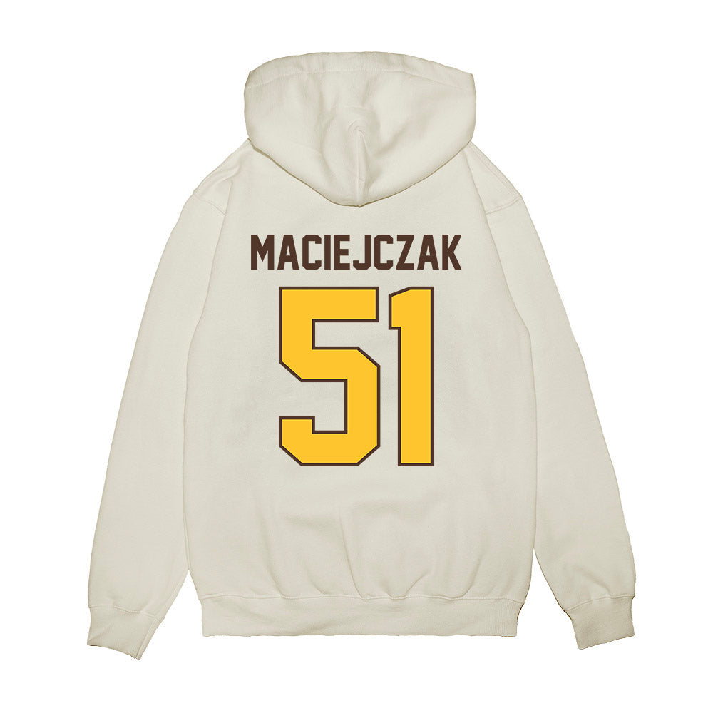 Wyoming - NCAA Football : Jason Maciejczak - Vintage Helmet Premium Hooded Sweatshirt-1