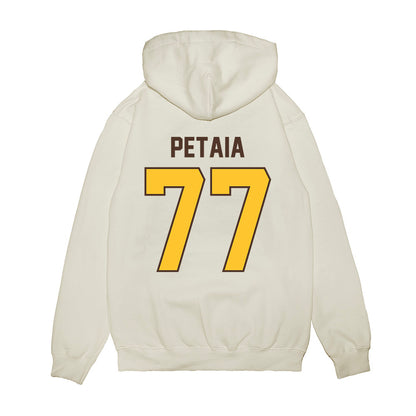 Wyoming - NCAA Football : Josiah Petaia - Vintage Helmet Premium Hooded Sweatshirt-1