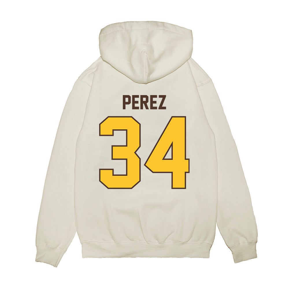 Wyoming - NCAA Football : Steven Perez - Vintage Helmet Premium Hooded Sweatshirt-1
