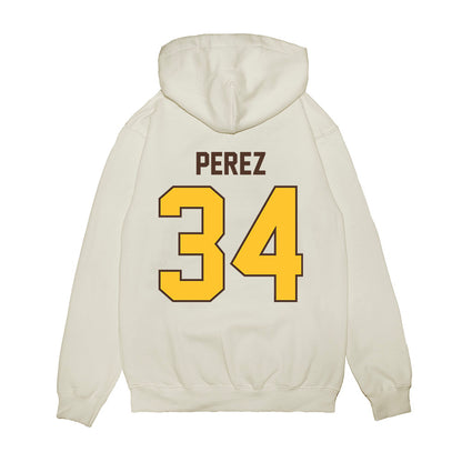 Wyoming - NCAA Football : Steven Perez - Vintage Helmet Premium Hooded Sweatshirt-1
