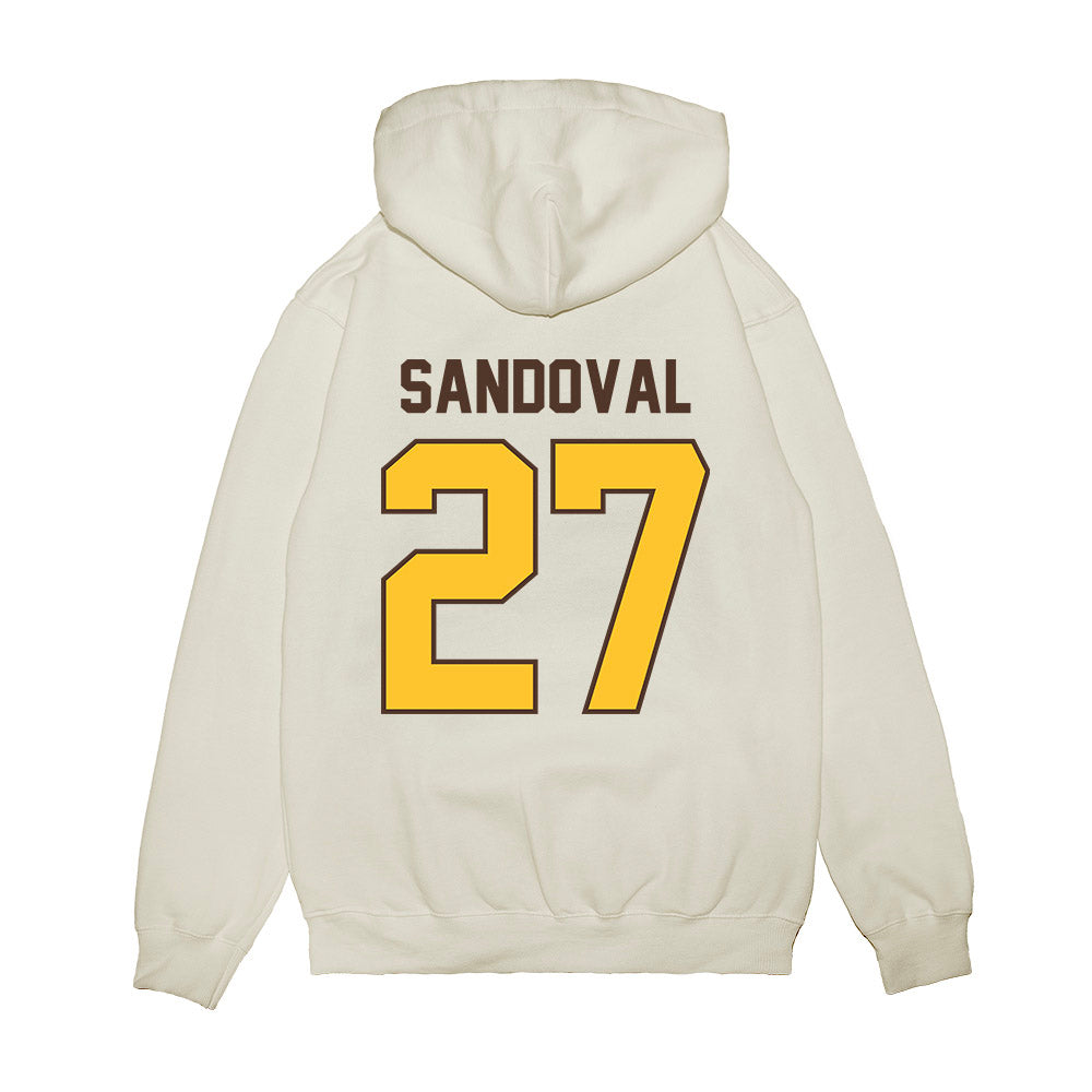 Wyoming - NCAA Football : Joaquin Sandoval - Vintage Helmet Premium Hooded Sweatshirt-1